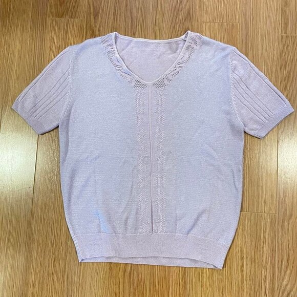 Vintage Cottagecore Pastel Lilac Knit Tee - Picture 4 of 9